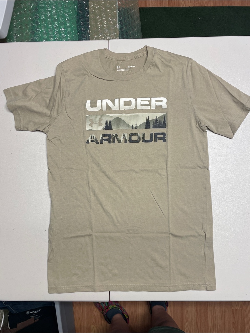 Under Armour Tan Graphic Logo Short Sleeve Tee with Nature Scene
